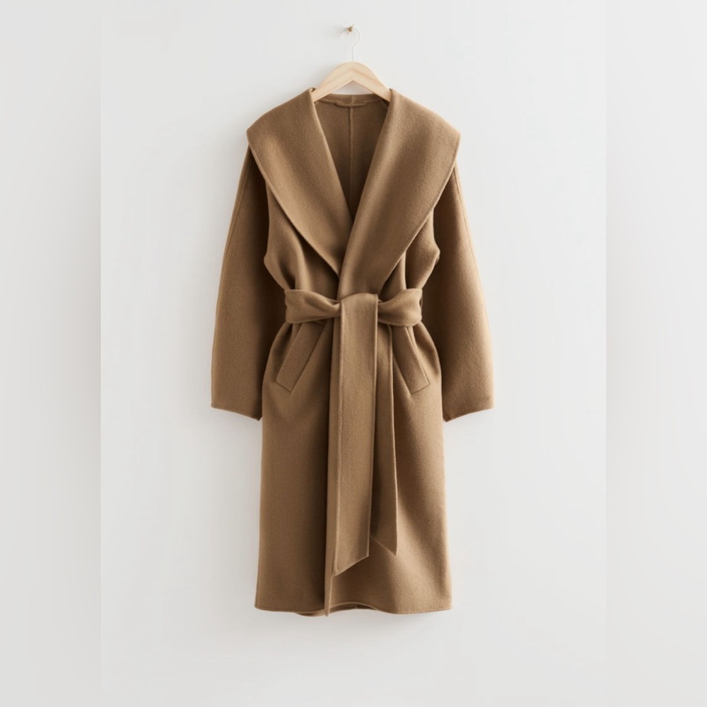 & Other Stories Tan Wool Shawl Collar Coat